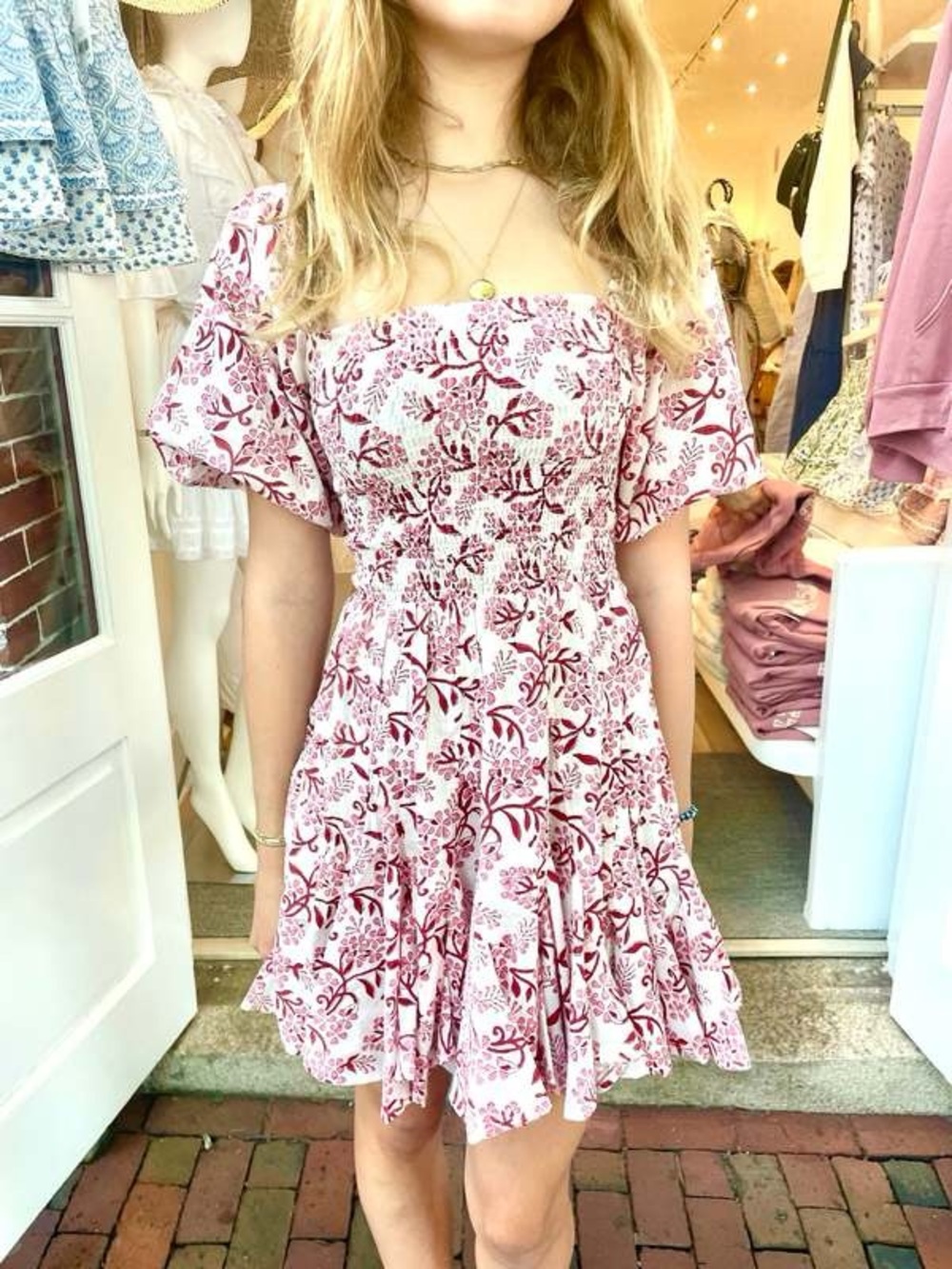 Erica Wilson Fan Fan Dress in Vine Pink – Size S